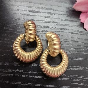 Vintage Gold Door Knocker Earrings Studs.